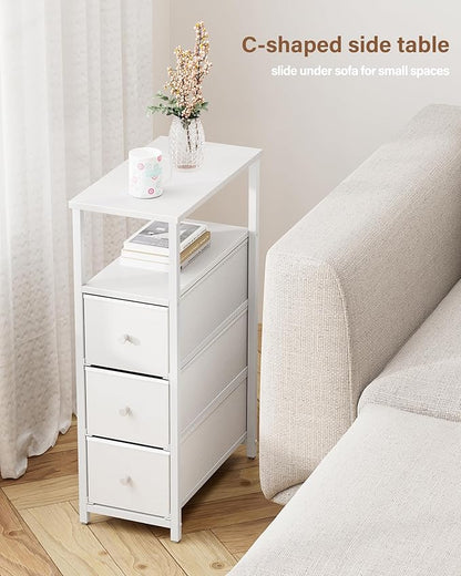 TUTOTAK Narrow Night Stand, Slim End Table, Tall Side Table with 3 Fabric Drawer, Small Bedside Table with Storage, Set of 2, for Living Room, Bedroom, White TB01BW072