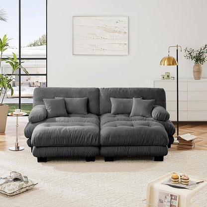 Loveseat Modular Sectional Sofa, U Shaped Couch with Ottoman, Cloud Couch Sectional Couch Home Sofa Living Room Oversized Couch Deep Seat Couch with Round Bolster Armrests 4 Pillows(Gray)