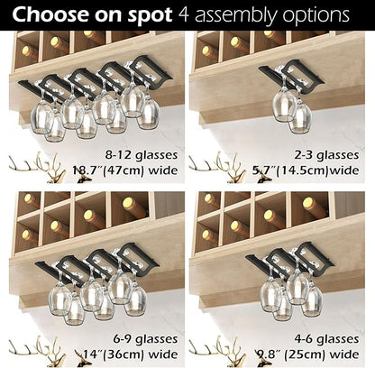 Bariboo Wine Glass Storage Case – Hang 8-12 Glasses on Your 18.7 x 9 x 1.7 In., Dust-Free Wine Glass Holder – Under-Shelf & Under-Cabinet Wine Glass Holder Rack with Assembly Manual & Video