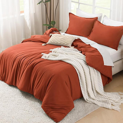 Litanika Burnt Orange California King Comforter Set - 3 Pieces Terracotta Cal King Lightweight Soft Solid Bed Comforter, Oversized Fluffy Quilt Blanket Bedding Set (104x96In, 2 Pillowcases)