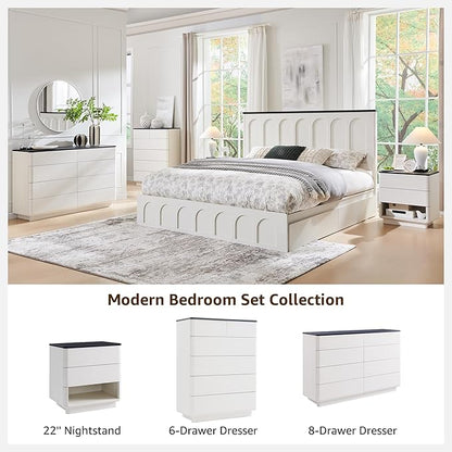 Nightstand Set of 2 with Charging Station, 22" Large Modern Bedside Table with 2 Drawers Storage,Push-to-Open End Table for Bedroom,Living Room,Off White