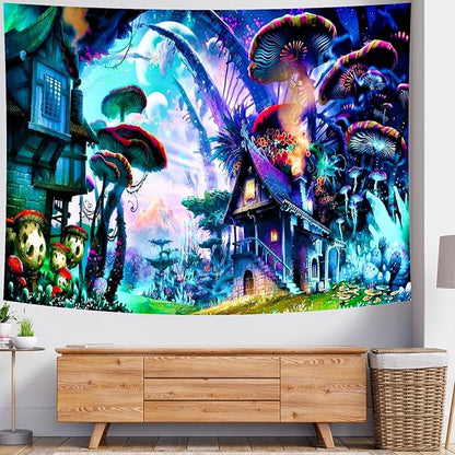 Delur Fantasy Forest Tapestry Enchanted Forest Mystical Magical Tree Tapestry Psychedelic Abstract Nature Landscape Wall Hanging Headboard for Bedroom Living Room Home Decor (59.1" x 78.7")