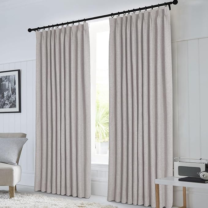Macochico Pinch Pleated Full Blackout Curtains for Bedroom Living Room Browish Grey Linen Curtains Thermal Insulated and Noise Reducing Window Panels with Tieback Shabby Chic Decor 84”Wx84”L 1 Panel