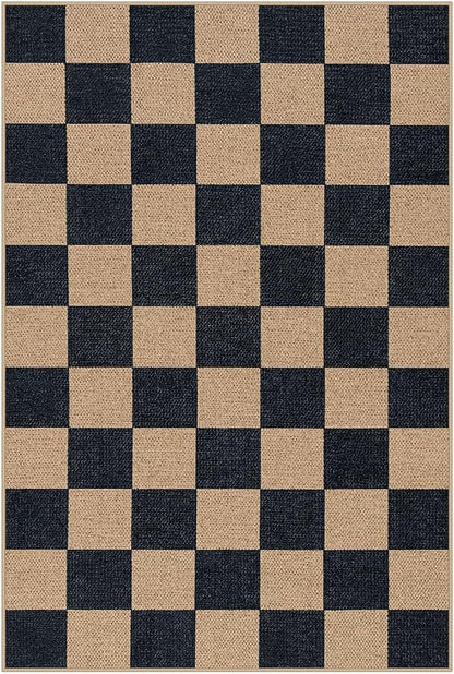 Lahome Checkered Easy Jute 2x3 Rug, Small Entryway Rug Non Slip Kitchen Front Door Mat, Farmhouse Neutral Area Rug Non Shedding Low Pile Floor Carpet for Foyer Porch Doorway