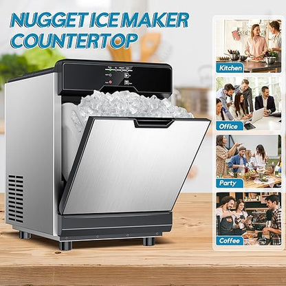 Nugget Ice Maker Countertop, 80Lbs/24H with 20LBS Ice Basket - Dual Water Inlet (Tap/Bottle), Self-Cleaning Stainless Steel Pellet Ice Machine, Chewable Ice Dispenser for Home, Kitchen, Office