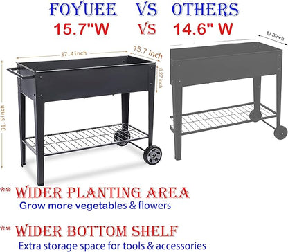 Raised Planter Box with Legs Outdoor Elevated Garden Bed On Wheels for Vegetables Flower Herb Patio