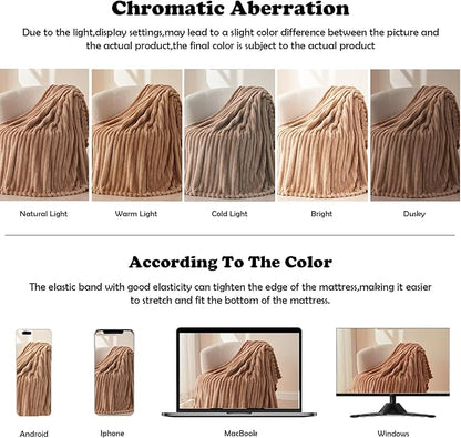 NEWCOSPLAY Super Soft Twin Blanket Taupe Premium Silky Flannel Fleece 3D Ribbed Jacquard Lightweight Bed Blanket All Season Use (Taupe Ribbed, Twin(60"x80"))