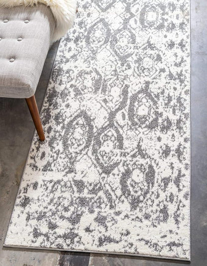 Unique Loom Rosso Collection Vintage, Geometric, Bohemian, Traditional, Distressed, Southwestern Area Rug, 2' 7" x 10' 0", Light Gray/Ivory