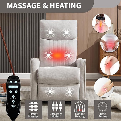 Manual Swivel Rocker Recliner Chair for Adults, Overstuffed Reclining Glider Chair for Nursing with Vibration Massage & Heat, Living Room Rocking Recliner 2-Stage backrest, Chenille Fabric Light Gray