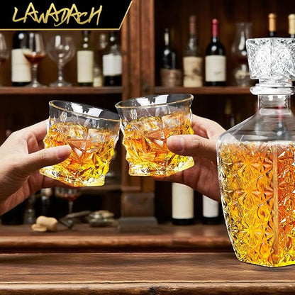 Whiskey Decanter Set,Liquor Decanter Set with 2 Glasses,Decanter set for Men,Decanter for Tequila,Bourbon,Rye,Gifts for Men,Dad,Home Bar Decor - 28oz