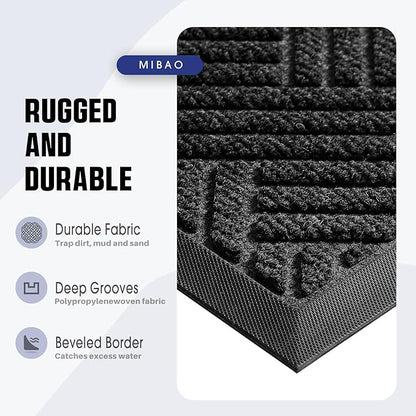Mibao Front Door Mat Outside Entrance, Durable Outdoor Indoor Mat, Low Profile Heavy Duty Doormat, Non-Slip, Traps Dirt and Moisture, Easy Clean Patio Porch Entryway Mat, 32" x 47", Grey