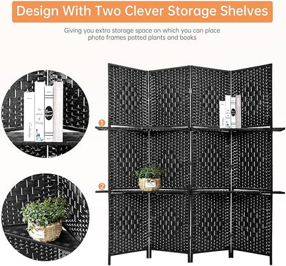 PayLessHere Room Divider Room Screen Divider Wooden Screen Folding Portable Partition Screen Wood with Removable Storage Shelves (Black, 4 Panel)