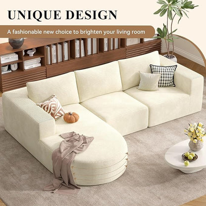 Modular Sectional Sofa with L-Shape Chaise,Cloud Sectional Modern Sleeper Couch with Deep Seat,Sponge Compression Sofas No Assembly Required (Beige-Corduroy Fabric) 1 PCS