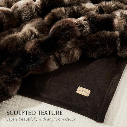 EVERGRACE Ultra Soft Luxury Fluffy Ridgeline Faux Rabbit Fur Throw Blanket, Thick Warm Bubble Throw for Bed, Cozy Plush Reversible Blankets for Couch, Chair, Sofa, Mocha Brown, 50x60 Inches, 870 GSM