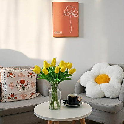 Mandy's Artificial Tulips 20 Stems Yellow PU Faux Flowers for Wedding Home Decor 13.5 Inch