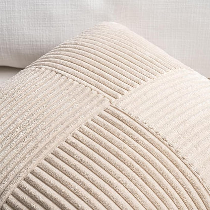 Fancy Homi 2 Packs Tan Samll Decorative Throw Pillow Covers 14x14 Inch with for Couch Bed Sofa, Rustic Farmhouse Boho Home Decor, Soft Corss Patchwork Corduroy Square Beige Cushion Case 35x35 cm