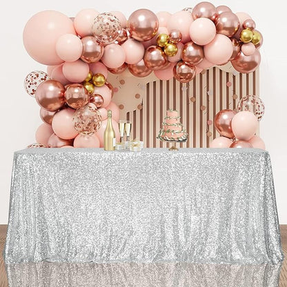 SquarePie Sequin Tablecloth 60 x 102 Inch Silver Bling Sparkly Table Cloth for Wedding Party
