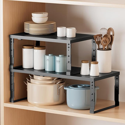 Metal Stackable Expandable Storage Shelf - Multi-Functional Home Storage Shelf, Suitable for Kitchen, Cabinet，Bathroom, Office, Garage, etc.（1PACK/Black/Medium