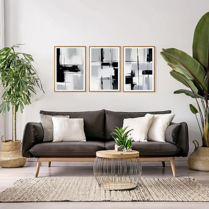 HPNIUB Modern Abstract Geometric Wall Art, Black & White Canvas Neutral Prints, Minimalist Bohemian Mid-Century Wall Art for Hallway, Office Wall Decor- 16"x24"x3