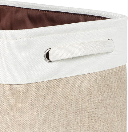 Kntiwiwo Foldable Storage Bin Collapsible Basket 12" x 10" x 9.5" Cube Storage Organizer Bins with Dual Carry Handles for Home Closet Shelves Drawers Organizer, Set of 3, Beige