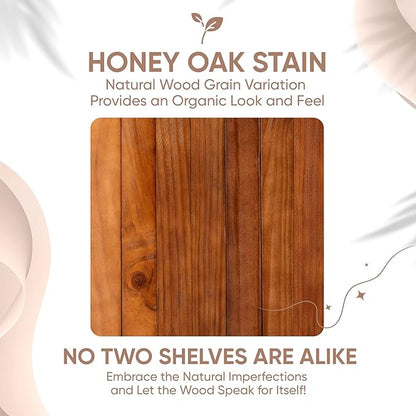 Homeforia Oak Floating Shelves 30 inch Long, High End Solid Real Wood 30inch Floating Shelf for Wall Mounted, Honey Oak Wooden 30in Floating Shelves, Heavy Duty Bracket, 30 X 6.5 X 1.75 in, Set of 2