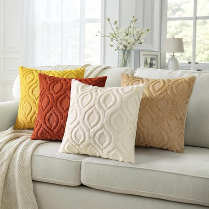 decorUhome Throw Pillow Covers 18x18 Inch Set of 2, Soft Plush Decorative Faux Fur Light Brown Solid Couch Pillow Covers, Accent Farmhouse Neutral Square Euro Pillow Cases for Sofa Bed Living Room
