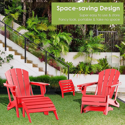 GREENVINES Adirondack-Ottoman | Set of 4 | HDPE Plastic | Outdoor Footrest | All Weather | Foot Rest | Foot Stool | Red | for Adirondack Chair | for Patio Backyard Pool