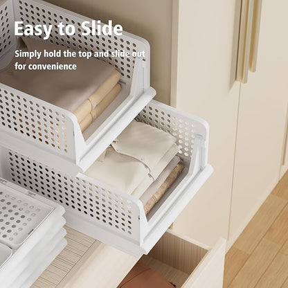 5 Pack Stackable Plastic Storage Basket Closet Organizer Bin Foldable Clothes Organizer Storage Drawer Shelf Container for Living room Bathroom Kitchen Office (4L+1S)