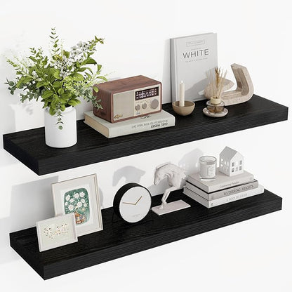 36 Inch Floating Shelves, 36"x9.25"x1.5" Inch Deep Floating Shelves for Wall, Wooden Shelves for Bathroom, Bedroom, Living Room, Black