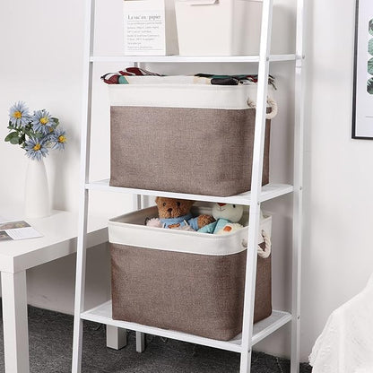 Bidtakay Large Storage Baskets with Handles for Organizing 16" x 11.8" x 11.8" Rustic Shelf Baskets [2-Pack] Foldable Clothes Baskets Fabric Collapsible Bins for Closet (White&Earthy Brown)