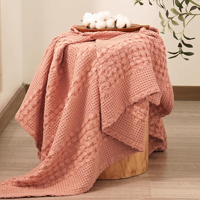 PHF 100% Cotton Waffle Weave Throw Blanket, Soft Lightweight Breathable Cozy Summer Throws for Couch Bed Sofa, Luxury Aesthetic Woven Blanket for Home Decor & Office, 50"x60", Canyon Clay
