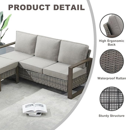 Outdoor Wicker Patio Furniture Set - 8 Piece Patio Conversation Set with 4 Wicker Swivel Rocker Chairs,2 Rattan Ottoman 1 Side Table and 1 Couch,Thick Cushions,Deep Seating(Mixed Grey/Grey)