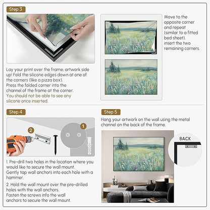 SIGNWIN 46"x72" Extra Large Framed Wall Art Wildflower Meadow Landscape Soft Pastel Nature Illustration for Home Living Room Bedroom Decor (Frame Assembly Required)