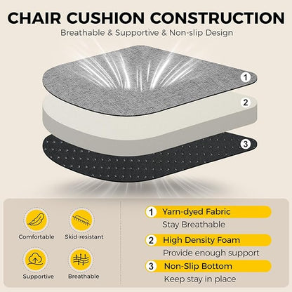downluxe Indoor Chair Cushions for Dining Chairs, Soft and Comfortable Textured Foam Kitchen Chair Pads with Ties and Non-Slip Backing, 16" x 16" x 2", Dark Grey, 4 Pack