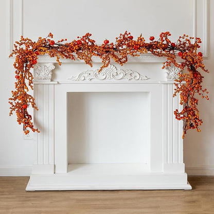MISSPIN 6FT Pumpkin Berry Garland, Halloween Garland Fall Maple Leaf Artificial Hanging Autumn Vine Leaf Fall Decor Black Maple Fall Leaf Christmas Thanksgiving Halloween Home Decor
