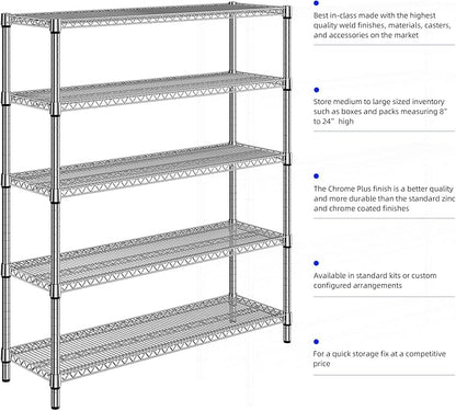 2200 Lbs 5 Tier Storage Rack Metal Wire Shelving Unit, Storage Standing Shelf Organizer for Laundry Bathroom Kitchen Pantry Closet Garage, Chrome 17.7" D x 59.1" W x 70.4" H