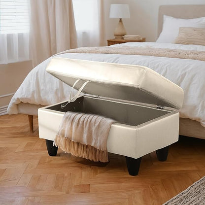 Ottoman Rectangular Storage Ottoman Bench, Faux Leather Footrest, Coffee Table, Stool Footstool with Hinged Lid for Living Room, Bedroom, Entryway, Champagne, 35"x23.5"x17.5"