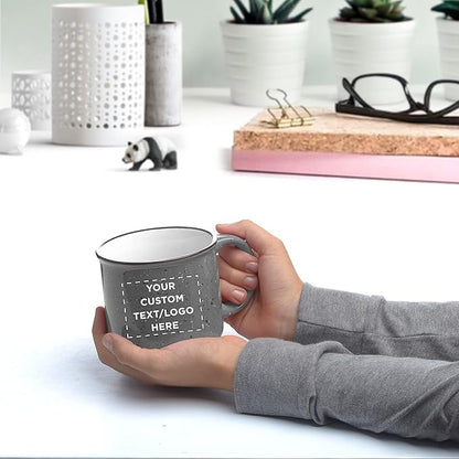 DISCOUNT PROMOS Custom Ceramic Campfire Coffee Mugs 13 oz. Set of 10, Personalized Bulk Pack - Perfect for Tea, Espresso, Cappuccino, Hot Cocoa - Grey