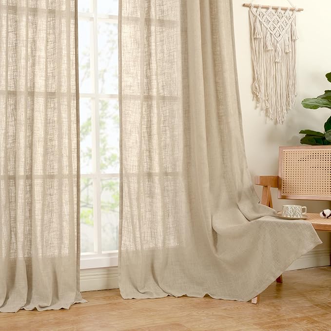 LAMIT Linen Blended Curtains for Bedroom, Linen Textured Light Filtering Drapes Bronze Grommet Boho Burlap Panels for Farmhouse/Living Room, 2 Panels, 38 x 84 Inch, Brown
