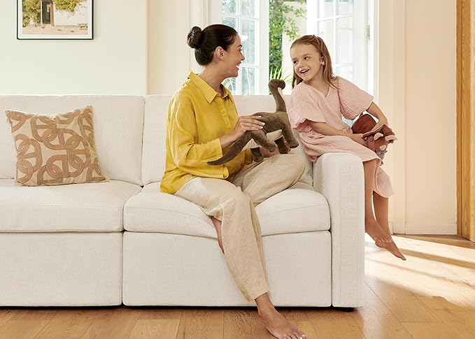 HONBAY Modular Sectional Couch with Storage Ottoman, Sectional Sofa with Storage Seats, L Shaped Sectional Couches for Living Room, Beige