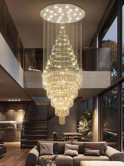 Flashing God D40''X H110'' Modern Foyer Chandeliers for High Ceiling Raindrop Flush Mount Light Fixture for Foyer Crystal Pendant Light Dimmable Lighting with Remote Straircase Fixture