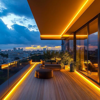 GZBtech Flexible LED Neon Rope Lights 33FT,AC 110-120V Waterproof Strip Light, 120 LEDs/M Cuttable Connectable Neon Lighting for Indoor Outdoor Home Decor/Commercial Building Use-Amber 10M