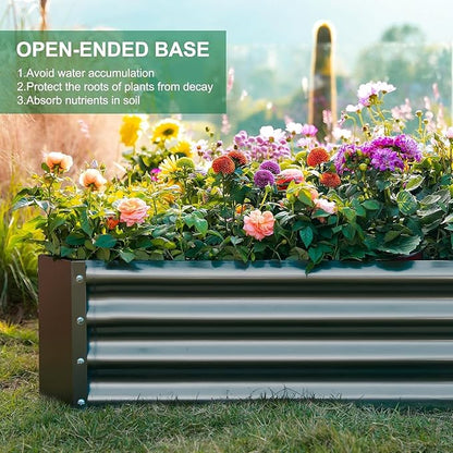 Land Guard 2 Pack 8×4×1ft Galvanized Metal Raised Garden Bed, Metal Planter Kit Box Outdoor for Deep-Rooted Vegetables, Flowers, Green and Herbs (Mid-Grey)