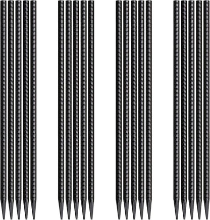Rebar Stakes 16 Inch 20 Pack Heavy Duty Ground Anchors with Chisel Point End Long Straight Steel Tent Stakes 3/8" Thickness Metal Spikes Black Coated for Concrete Timber Camping Garden Plant