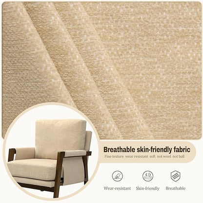 Modern Accent Chair for Living Room Mid Century Arm Chair Upholstered Bedroom Chair Comfy Lounge Chair with Solid Wood Frame, Beige