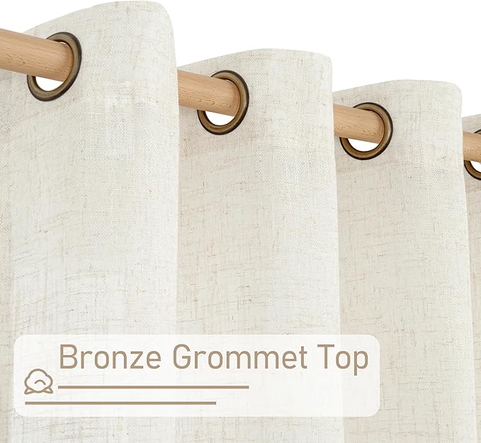 LAMIT Cream Linen Sheer Curtains 84 inch for Living Room, Linen Textured Light Filtering Drapes Bronze Grommet Boho Panels for Farmhouse/Living Room, 2 Panels, 52 x 84 Inch