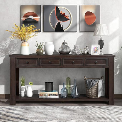 63" Solid Wood Console Table Sofa Table with Storage Drawers and Bottom Shelf,Farmhouse Entryway Table for Hallway Foyer,Sofa Couch Table,Fully Assembled (63" Espresso)