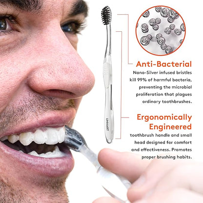 LINHART Extra Soft Toothbrush – Teeth Whitening Toothbrush with Multi Length Bristles, White with Black Bristles, 1 Pack