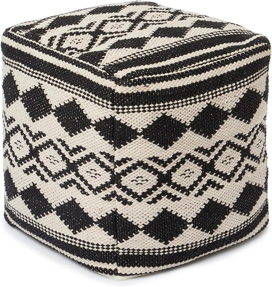 REDEARTH · Tufted Pouf Ottoman with Filler Textured Storage Cube Bean Bag Pouffe Footrest for Living Room, Bedroom, Nursery, Kidsroom; 100% Cotton (17.5"X17.5"X17.5", Linear Diamond Black)