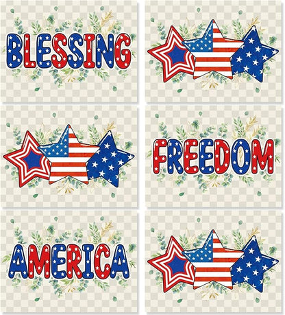 Veterans Day Placemats Set of 6 4th of July Patriotic American Flag Stars Plastic Table Mats Eucalyptus Election Day Memorial Place Mats Table Decoration for Indoor Outdoor Party Kitchen Dining